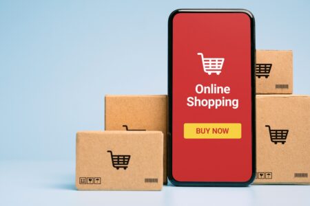 ecommerce on a phone with boxes